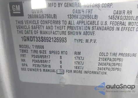 2009 Chevrolet Trailblazer Lt from USA, damaged, VIN 1GNDT33S692126993